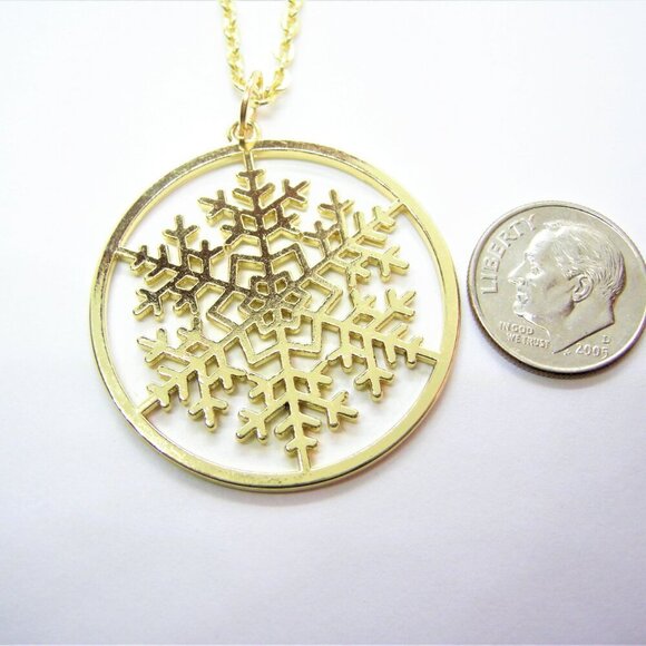 Gold Chrome Laser-cut Snowflake Necklace - Picture 4 of 5